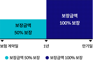 보험 계약일~1년: 보장금액 50% 보장, 1년~만기일: 보장금액 100% 보장